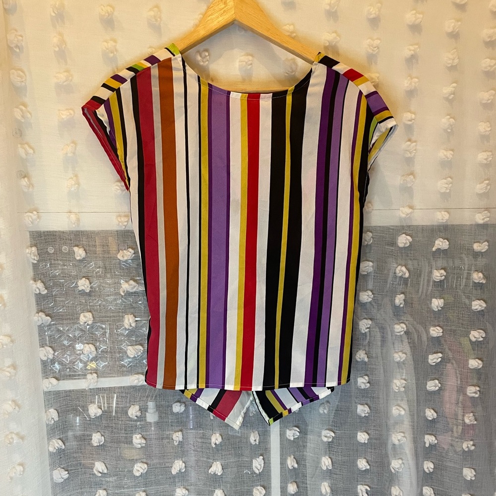 SHEIN striped asymmetrical cross back shirt with opening sz small